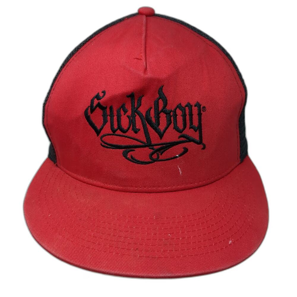 Sick Boy Motorcycles Trucker Hat Red One Size Snapback Mesh Black Embroidered